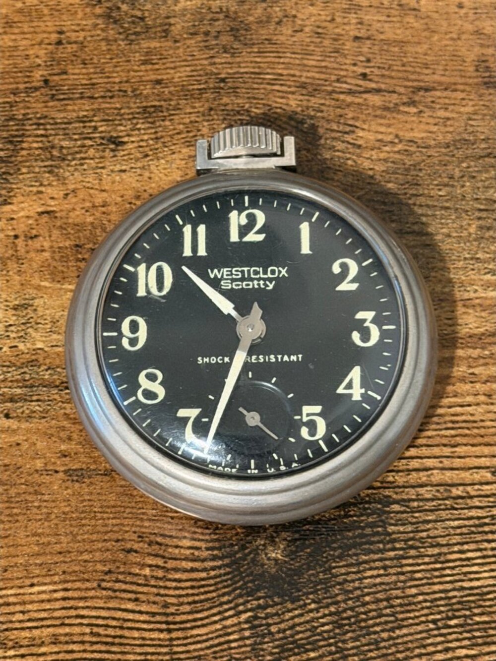 Vintage Westclox Scotty Pocket Watch Black Dial Mechanical Made in USA